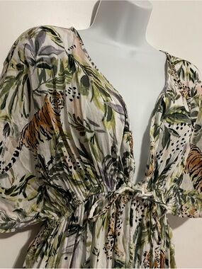 Cost Plus World Market White Tropical Tiger Print Maxi Dress